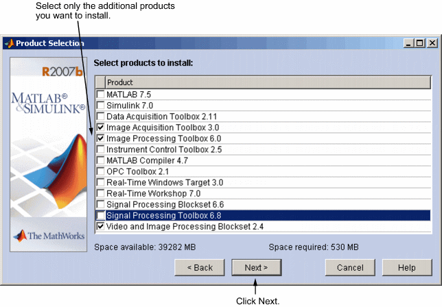 product and folder selection dialog box